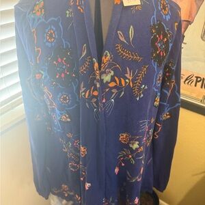 Anthropologie Sleeping in Slow Floral Embelished Blue Cardigan